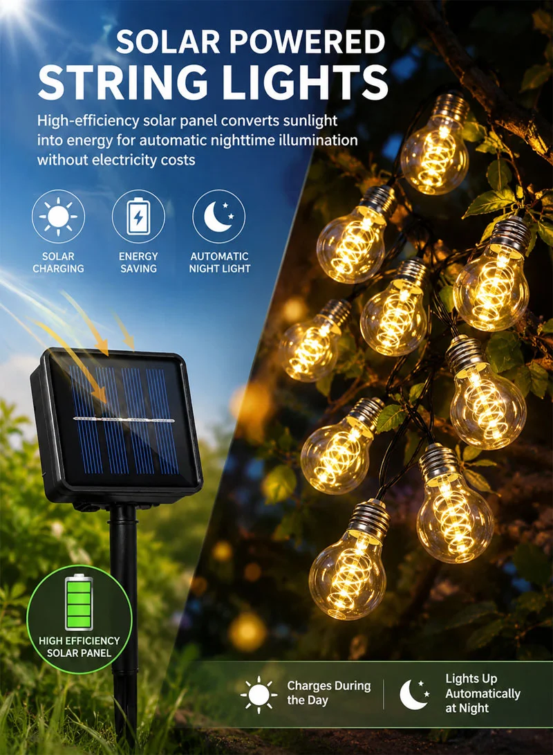 2M 10 Bulbs Solar Powered Dual-Function Transparent Globe Bulb String Lights with Warm White Gl β photo 4