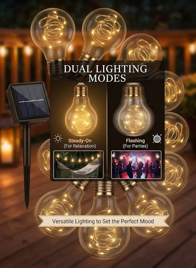 2M 10 Bulbs Solar Powered Dual-Function Transparent Globe Bulb String Lights with Warm White Gl — photo 7