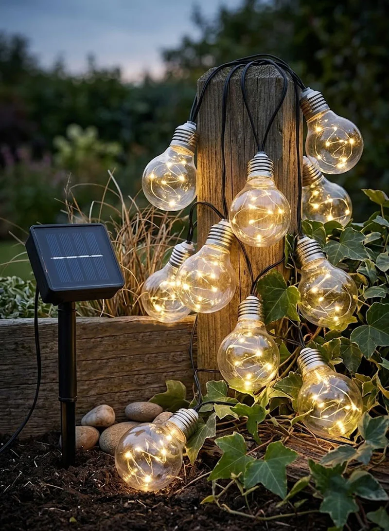 2M 10 Bulbs Solar Powered Dual-Function Transparent Globe Bulb String Lights with Warm White Gl