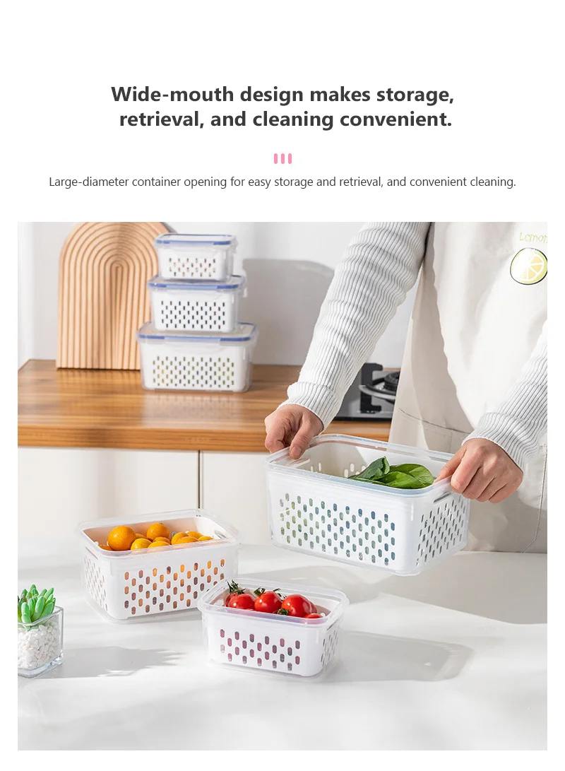 3-Piece Airtight Fresh-Keeping Container Set with Internal Drain Baskets -Grey β photo 4