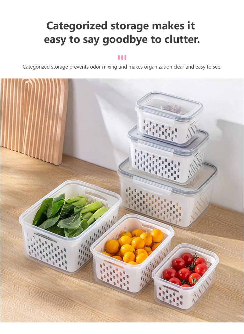 3-Piece Airtight Fresh-Keeping Container Set with Internal Drain Baskets -Grey — photo 5