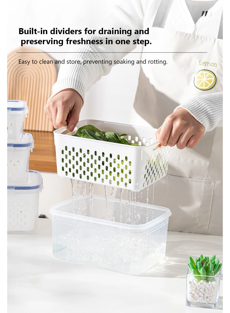 3-Piece Airtight Fresh-Keeping Container Set with Internal Drain Baskets -Grey β photo 7