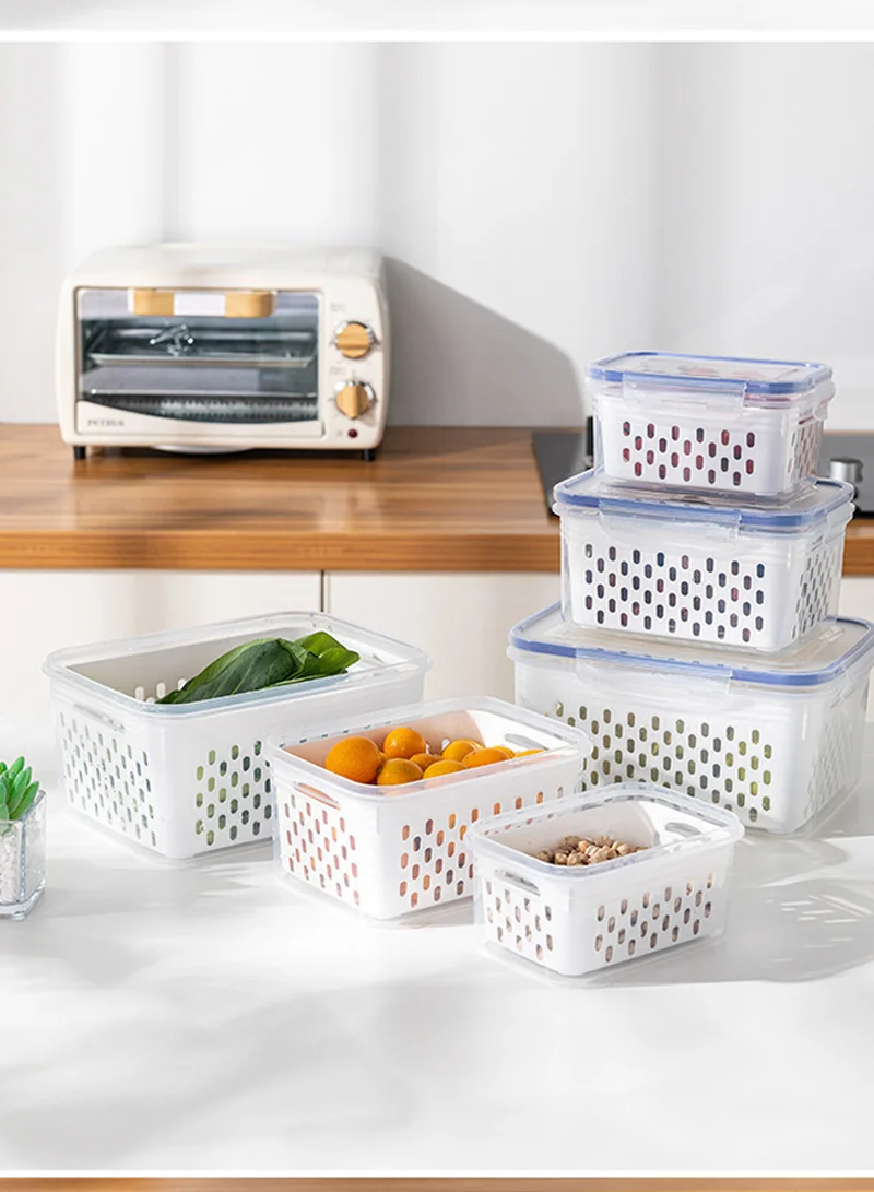 3-Piece Airtight Fresh-Keeping Container Set with Internal Drain Baskets -Grey — photo 9