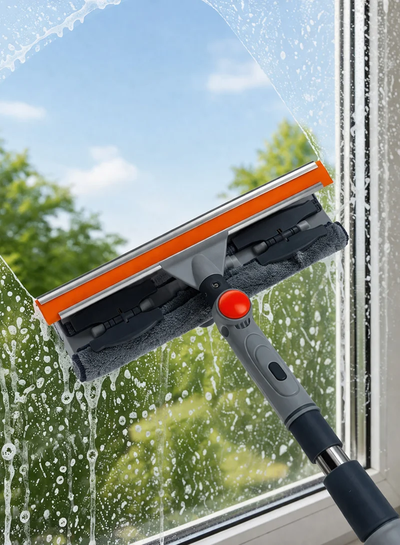 2-in-1 Window Cleaning Tool, Silicone Squeegee & Microfiber Scrubber with 28.5cm Silicone Blade — photo 2