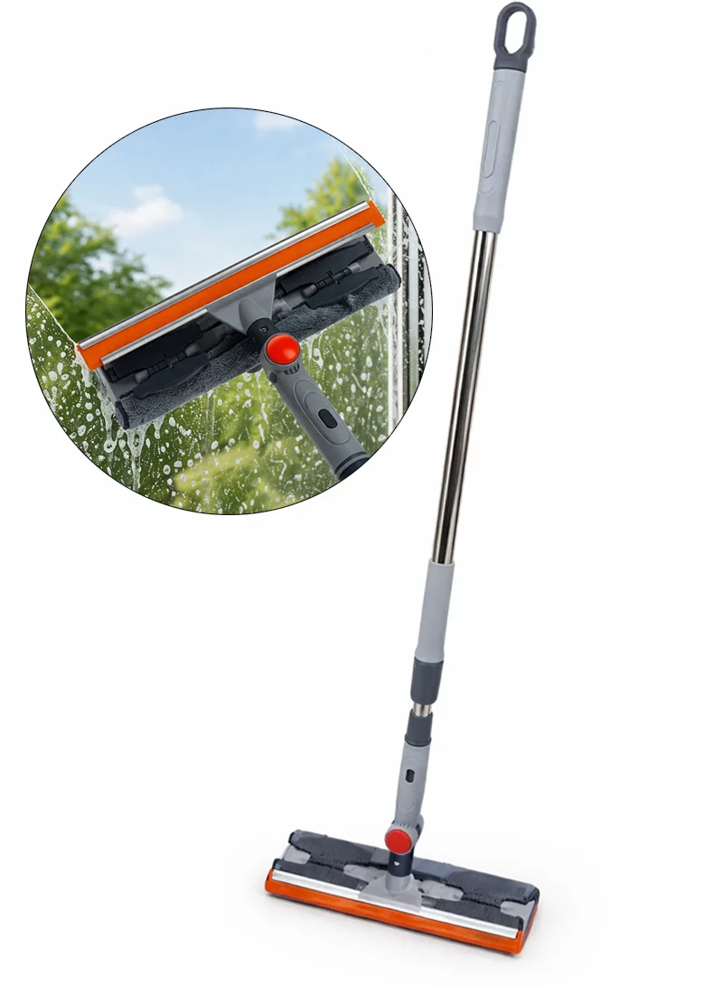 2-in-1 Window Cleaning Tool, Silicone Squeegee & Microfiber Scrubber with 28.5cm Silicone Blade