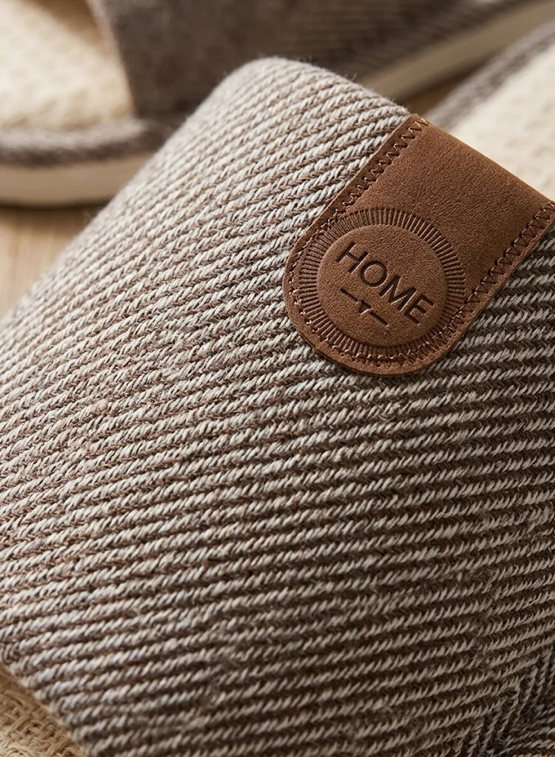 Herringbone Fabric Indoor Slides with Woven Linen Footbed & Patch - Grey β photo 5