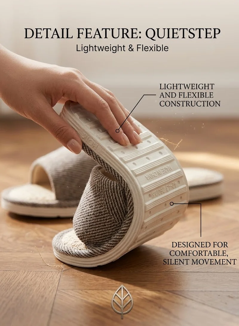 Herringbone Fabric Indoor Slides with Woven Linen Footbed & Patch - Grey β photo 7