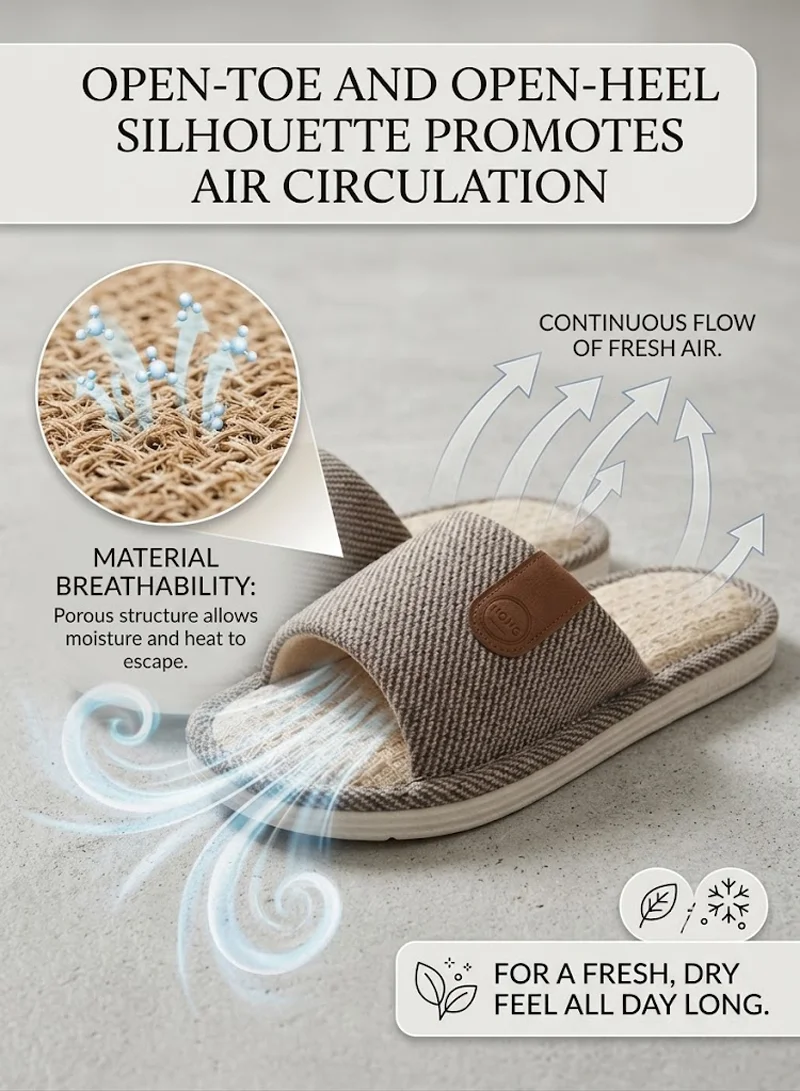 Herringbone Fabric Indoor Slides with Woven Linen Footbed & Patch - Grey β photo 8