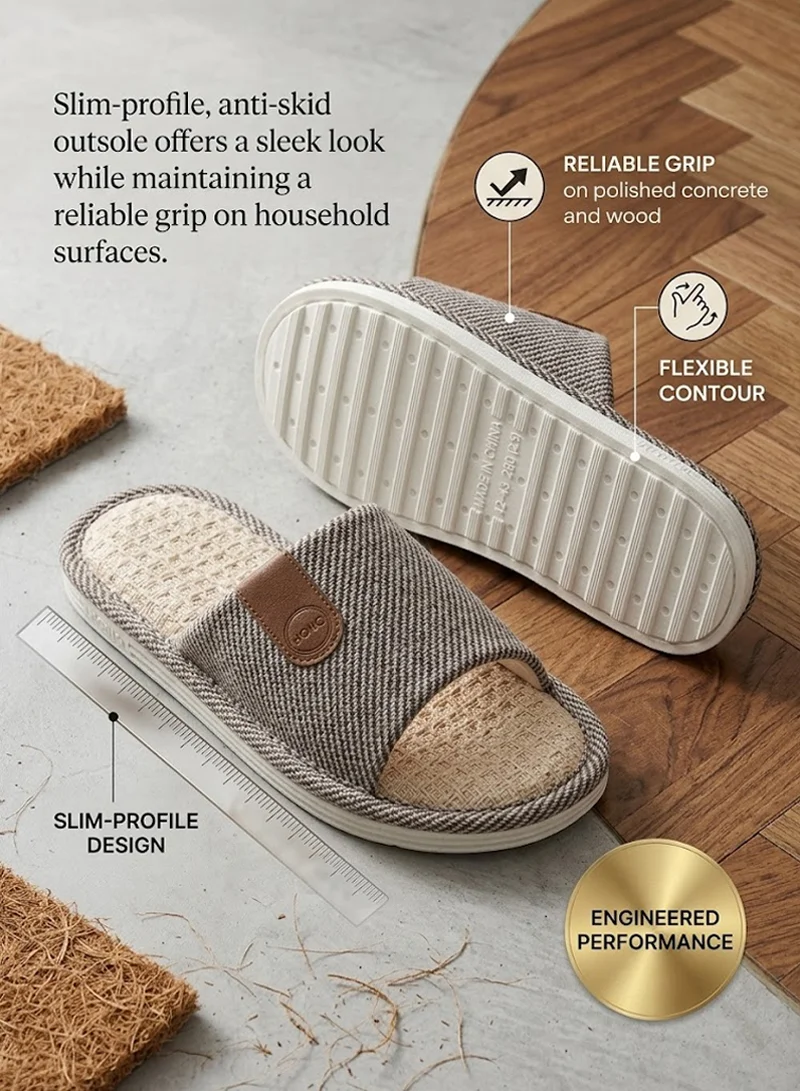 Herringbone Fabric Indoor Slides with Woven Linen Footbed & Patch - Grey β photo 9