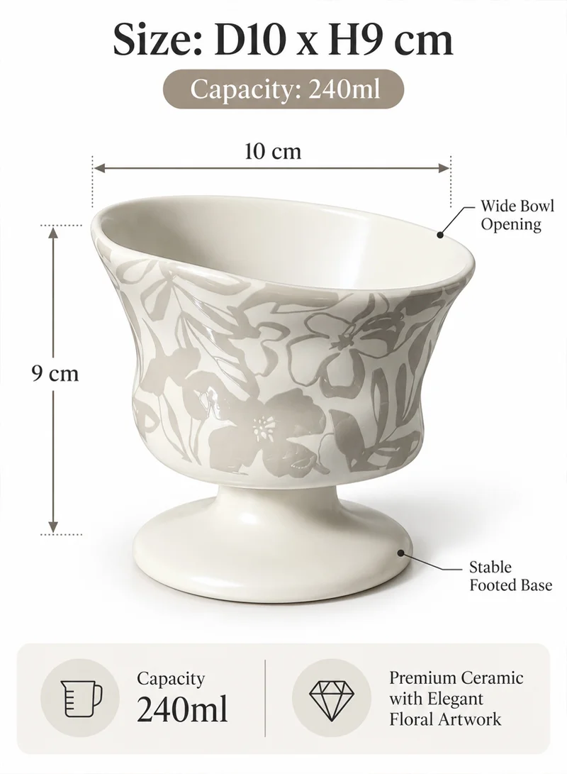 240ml Ceramic Floral Footed Ice Cream Dessert Bowl β photo 2