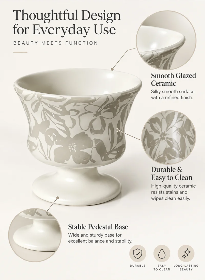 240ml Ceramic Floral Footed Ice Cream Dessert Bowl β photo 4