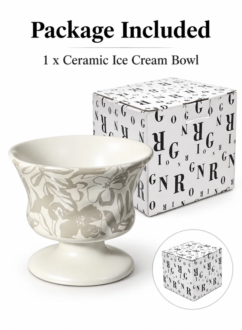 240ml Ceramic Floral Footed Ice Cream Dessert Bowl β photo 6