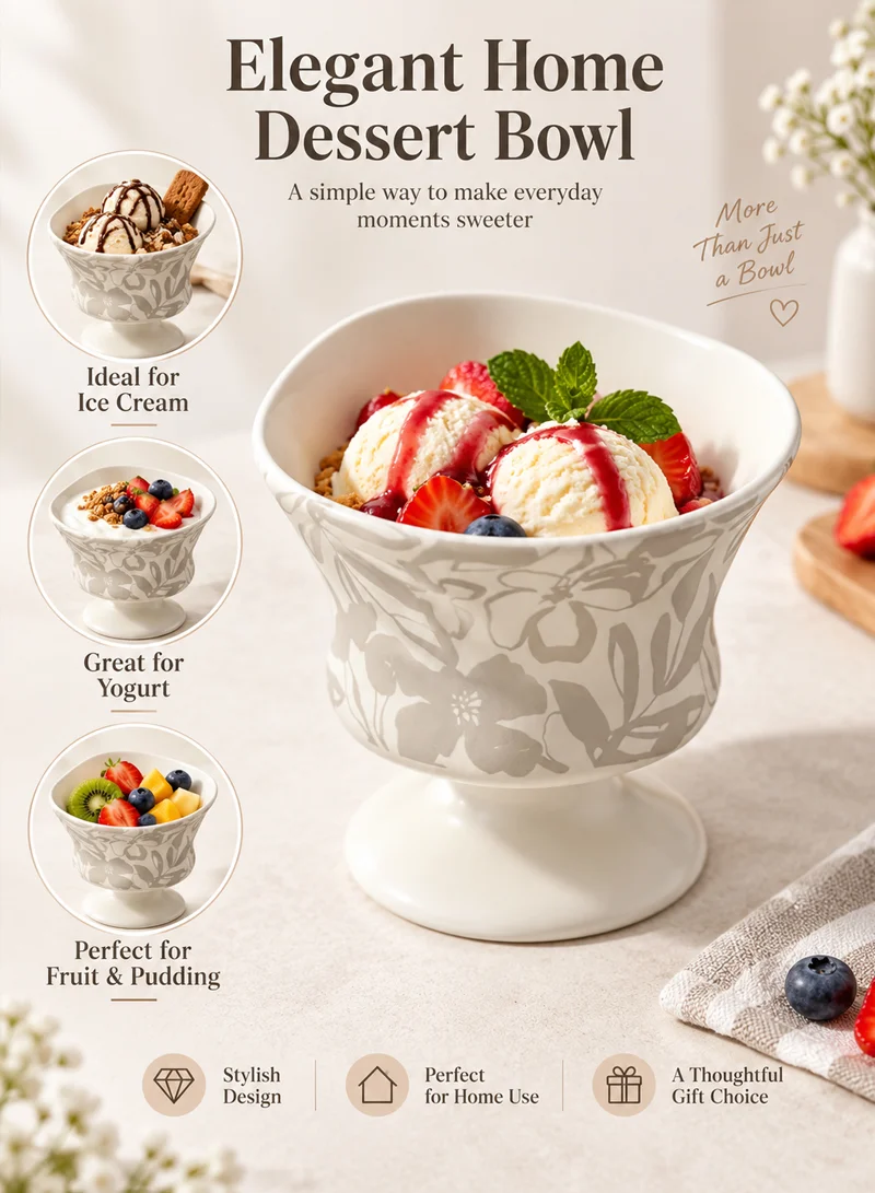 240ml Ceramic Floral Footed Ice Cream Dessert Bowl β photo 8