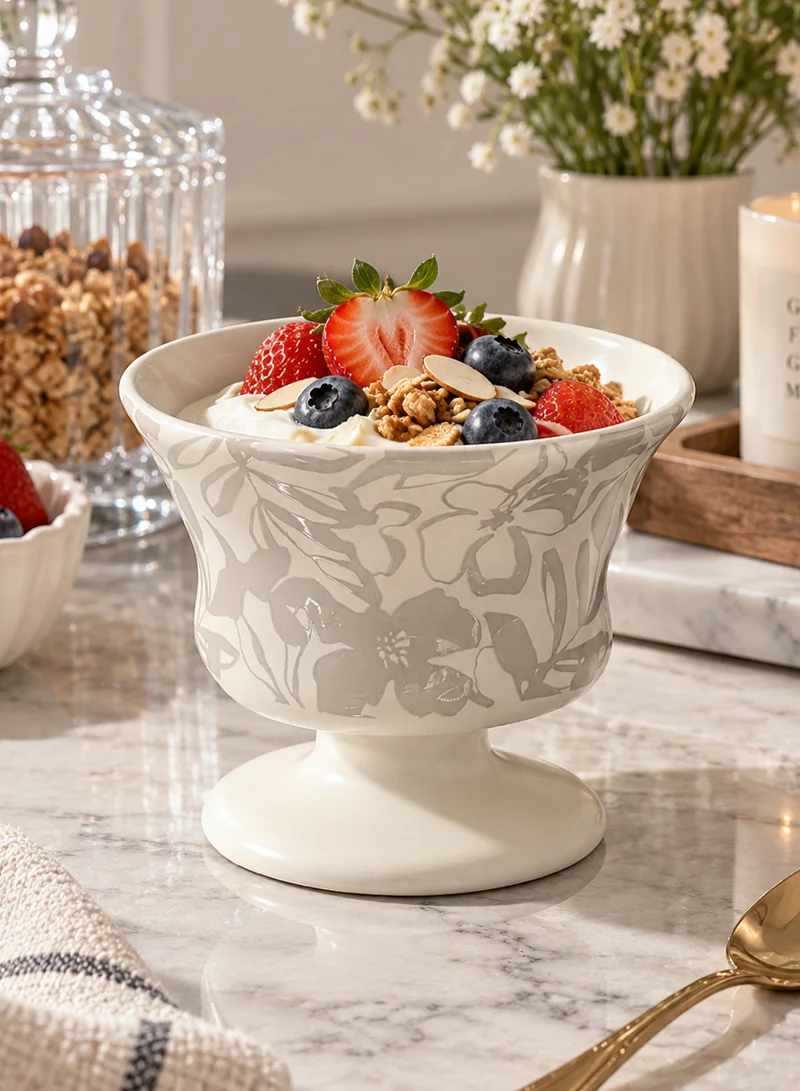 240ml Ceramic Floral Footed Ice Cream Dessert Bowl