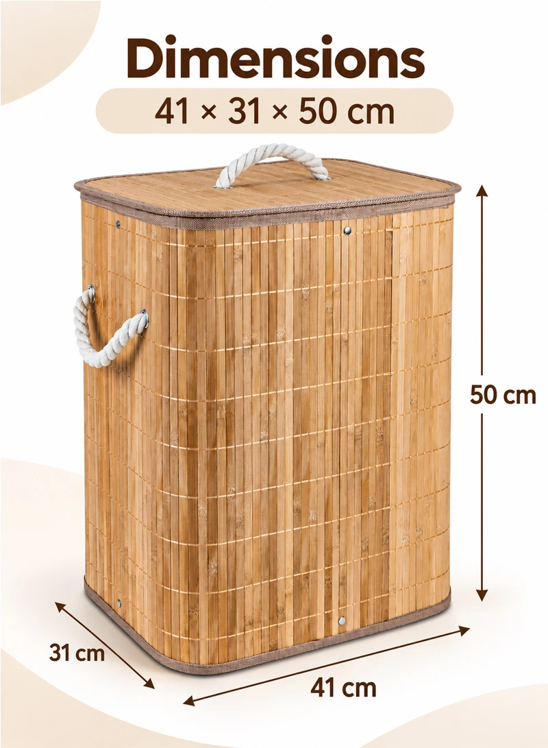 Natural Foldable Bamboo Laundry Hamper with Removable Fabric Liner, Lid & Rope Handles — photo 2