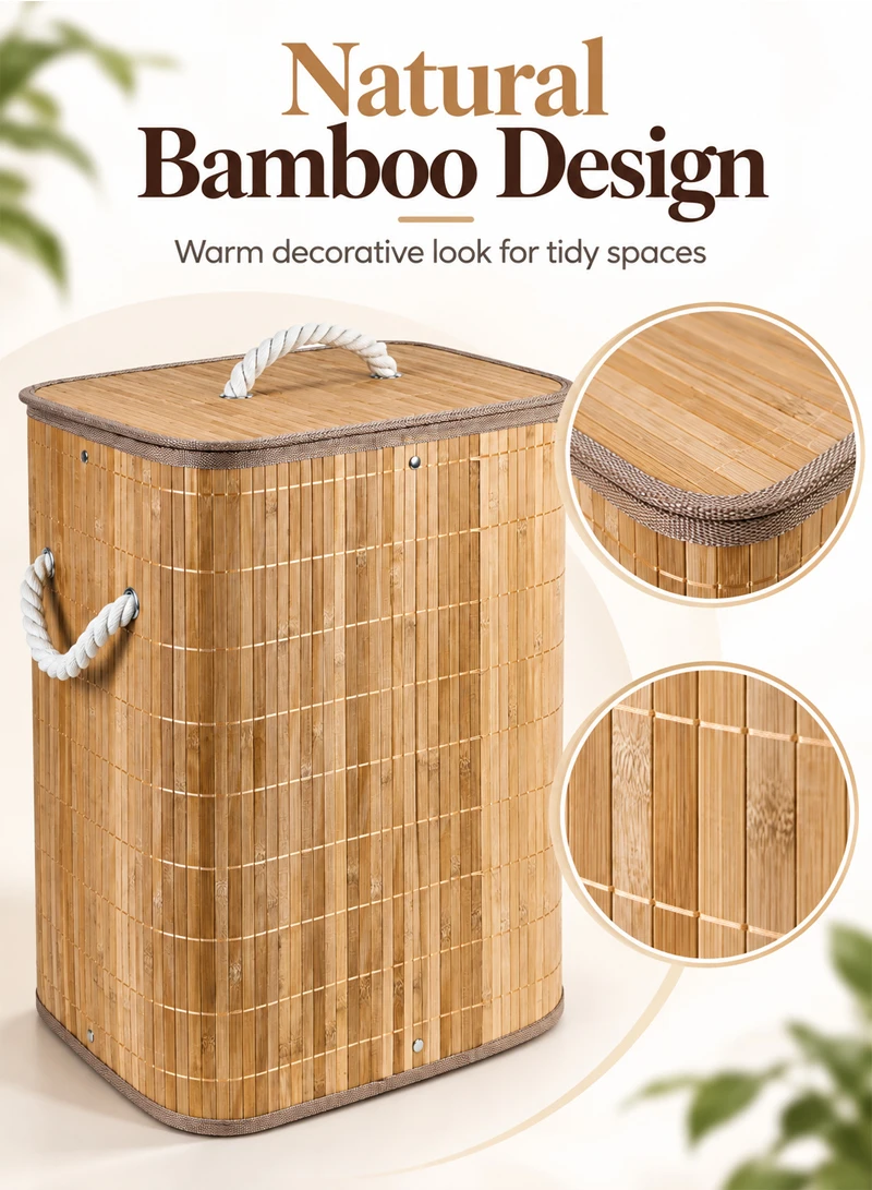 Natural Foldable Bamboo Laundry Hamper with Removable Fabric Liner, Lid & Rope Handles — photo 3