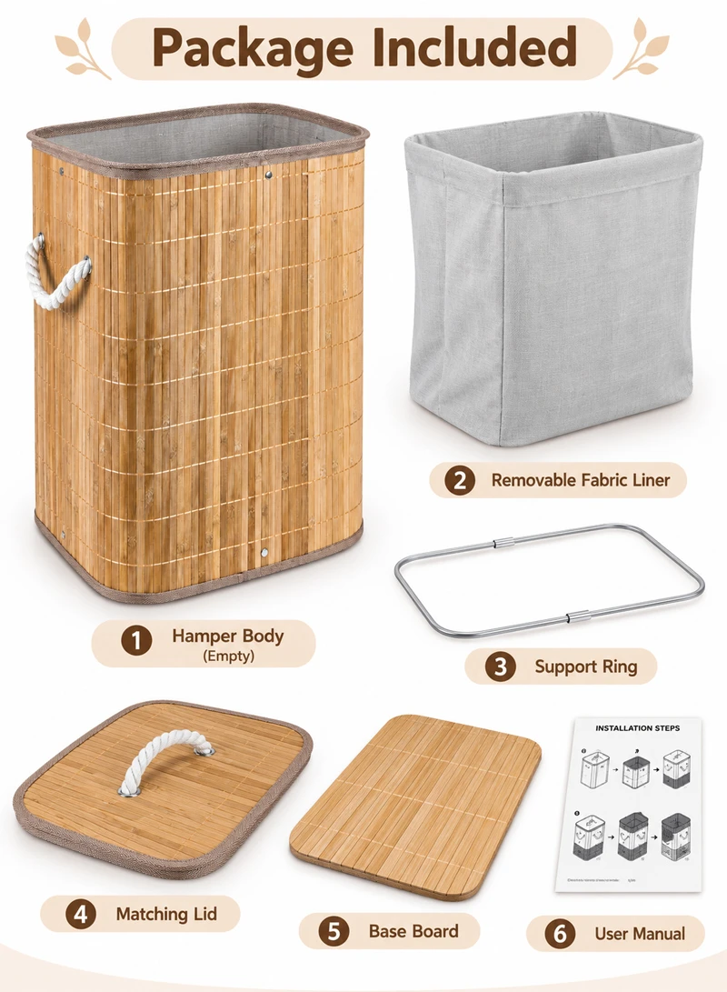 Natural Foldable Bamboo Laundry Hamper with Removable Fabric Liner, Lid & Rope Handles — photo 7