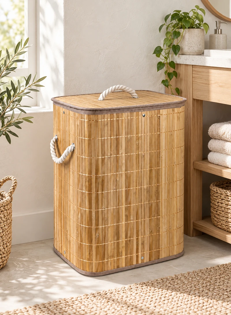 Natural Foldable Bamboo Laundry Hamper with Removable Fabric Liner, Lid & Rope Handles β photo 8