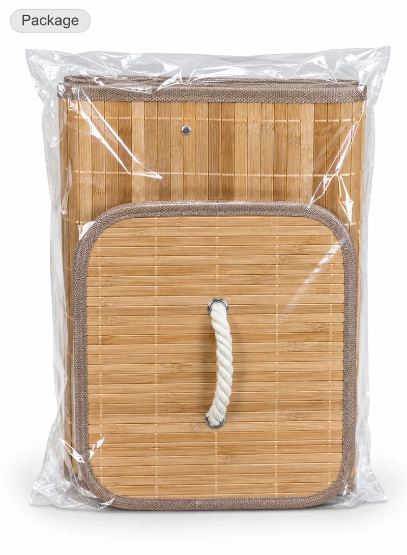 Natural Foldable Bamboo Laundry Hamper with Removable Fabric Liner, Lid & Rope Handles β photo 9