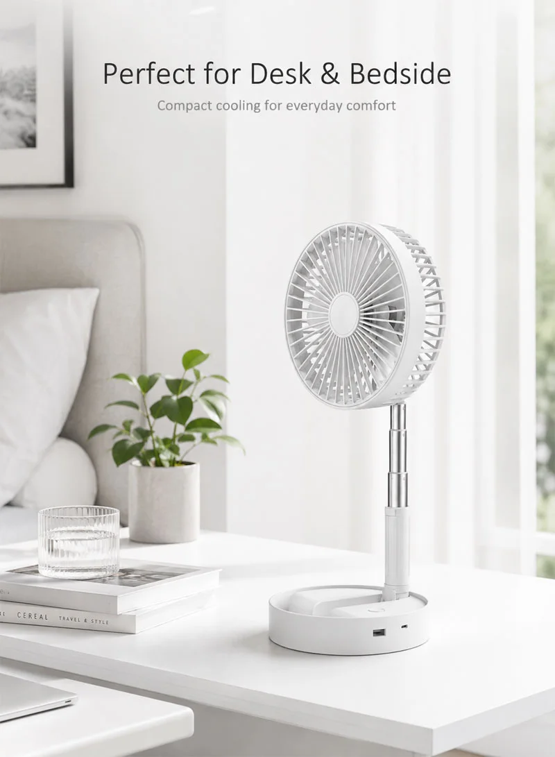 Foldable Standing Fan With 3-Speed Airflow & Height-Adjustable - White β photo 5
