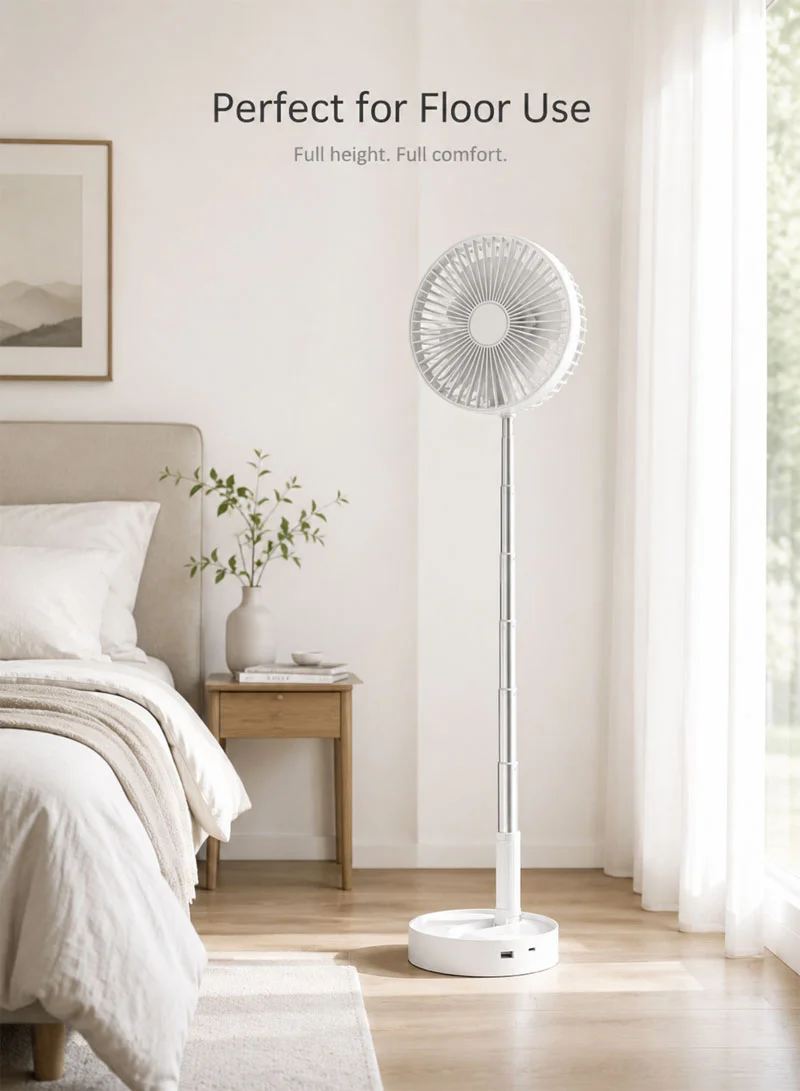 Foldable Standing Fan With 3-Speed Airflow & Height-Adjustable - White β photo 7
