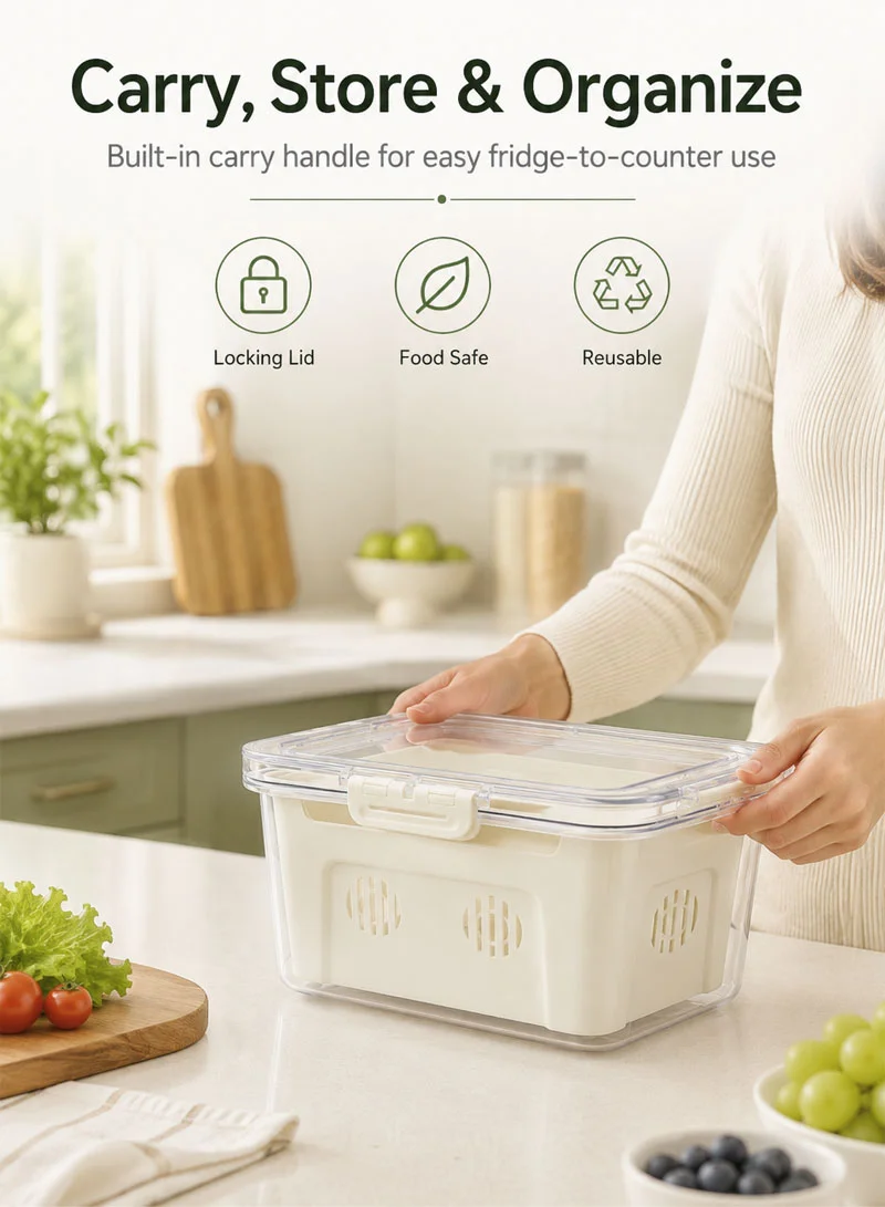 Refrigerator Organizer Container With Removable Drain Basket & Built-In Carry Handle β photo 5