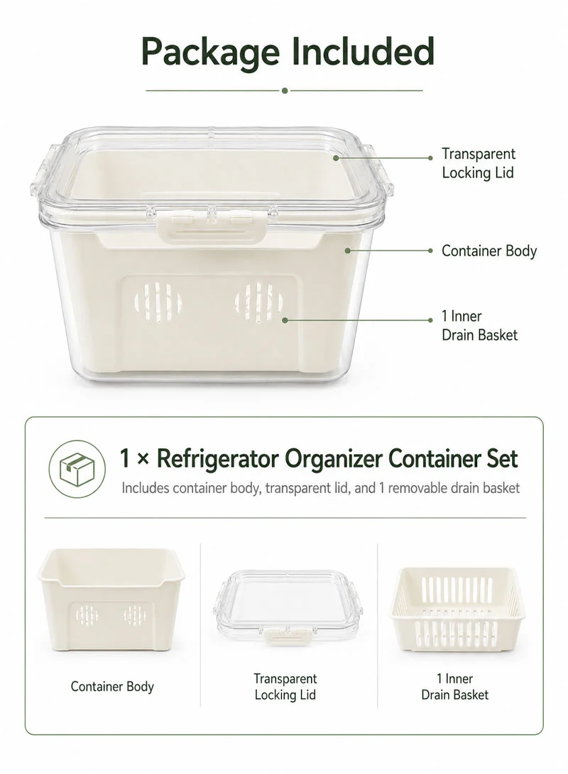Refrigerator Organizer Container With Removable Drain Basket & Built-In Carry Handle β photo 9