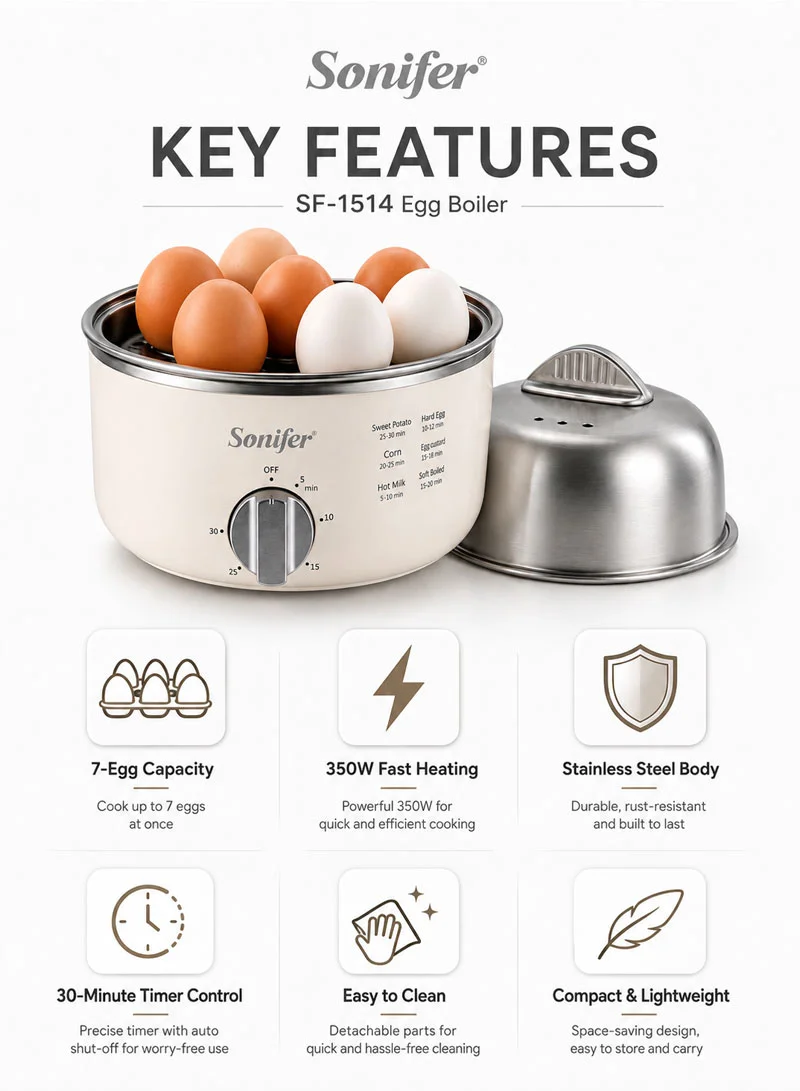 7-Egg Electric Egg Boiler with Timer Control β photo 6