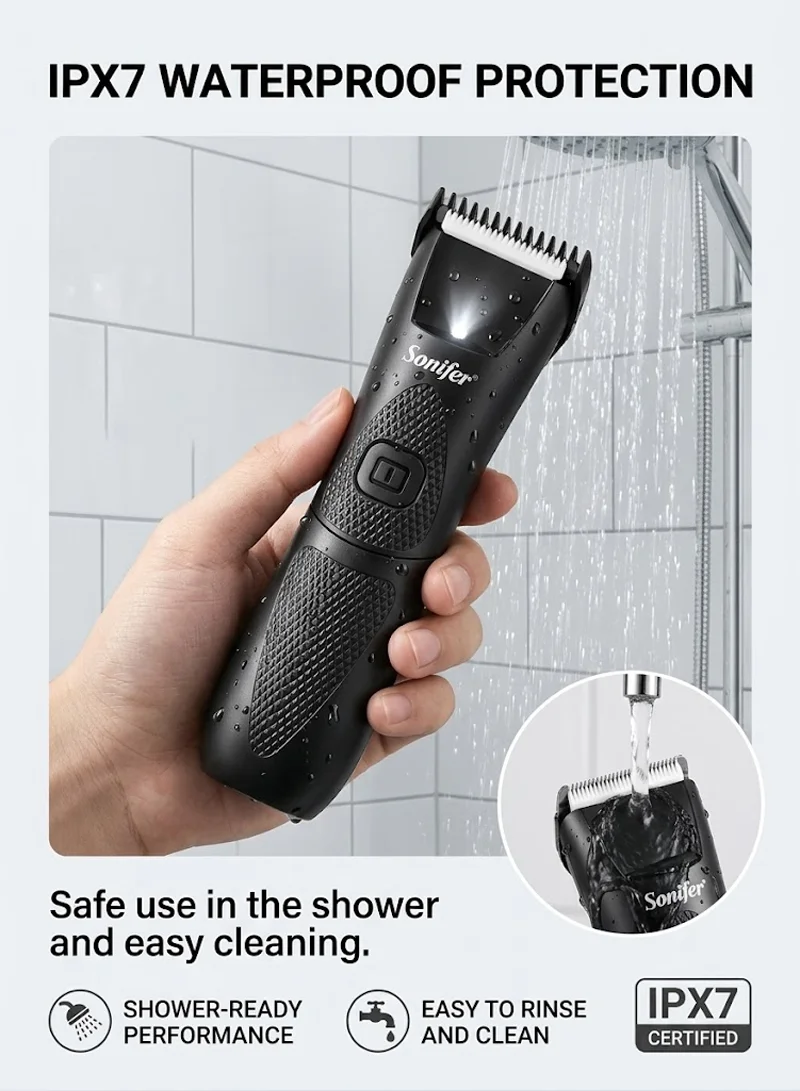 Rechargeable Body Hair Trimmer Waterproof Ceramic Blade 120min Runtime LED Light β photo 3