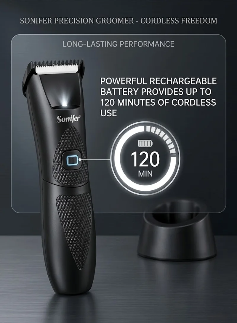 Rechargeable Body Hair Trimmer Waterproof Ceramic Blade 120min Runtime LED Light β photo 5