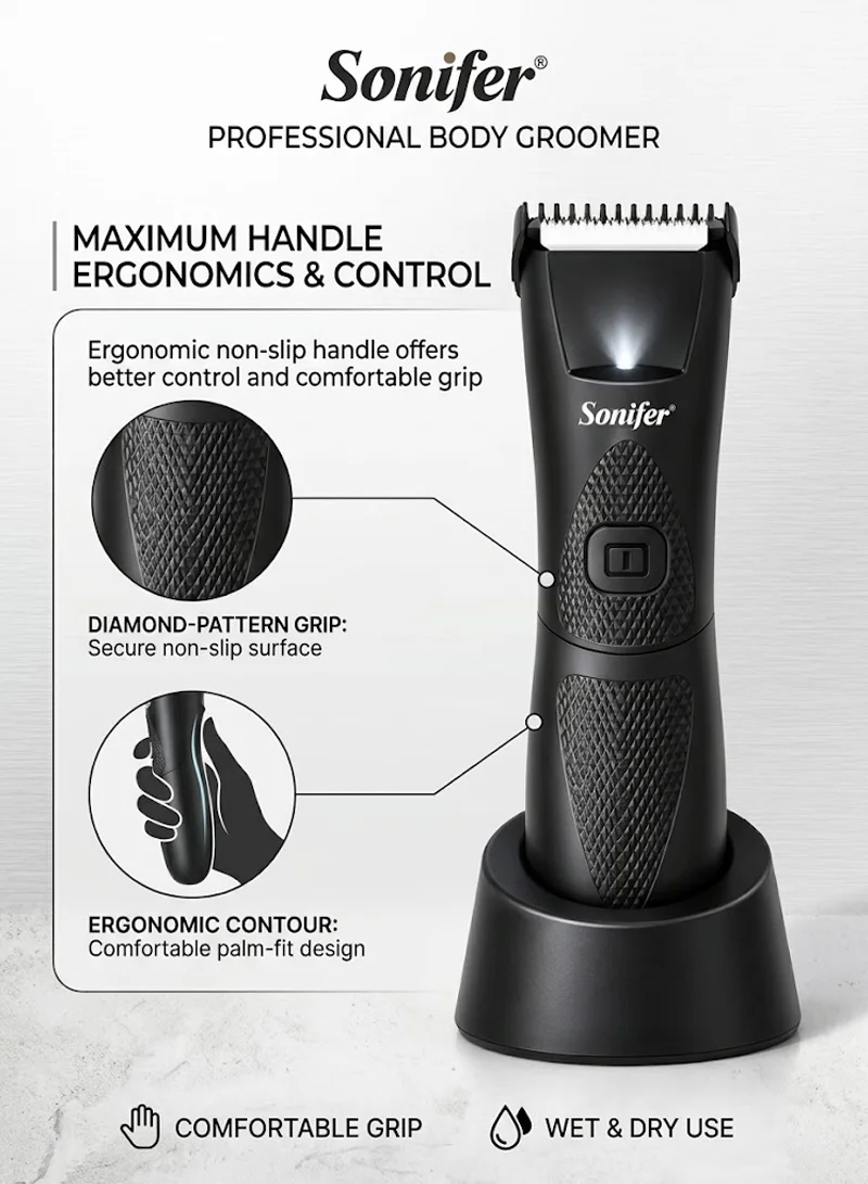 Rechargeable Body Hair Trimmer Waterproof Ceramic Blade 120min Runtime LED Light — photo 6