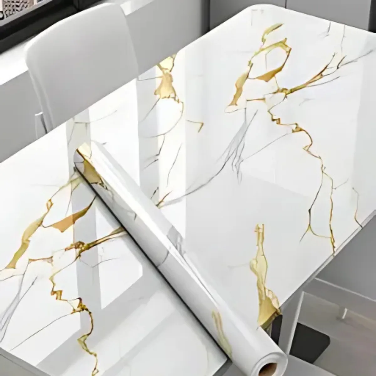 Luxury Marble Self-Adhesive PVC Wallpaper Roll 5 Meter - Black & Gold Marble 500 cm × 60 cm — photo 3