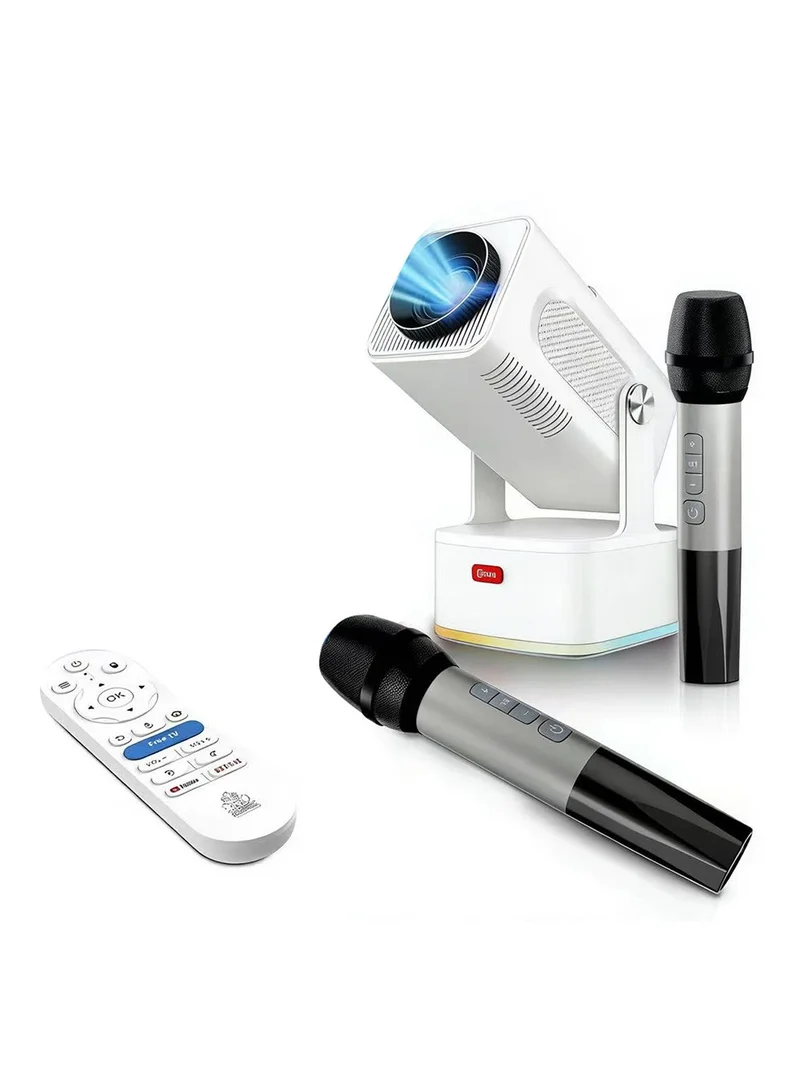 450 ANSI HD Projector Karaoke Speaker Home Cinema with Microphone and Voice Remote - White