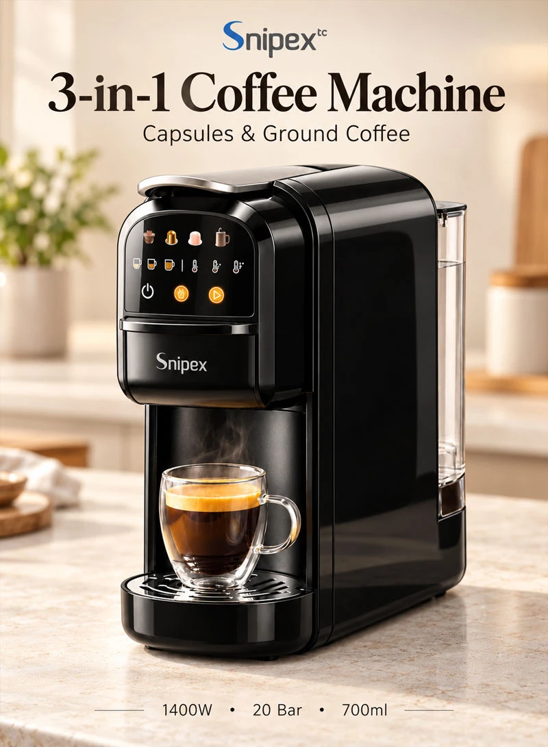 3-in-1 Multifunction Capsule & Ground Coffee Machine with 20 Bar Pump Pressure & 700ml Removabl β photo 3