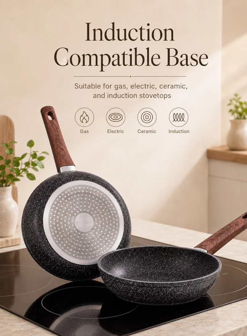 3-Piece 20cm, 24cm, & 28cm Non-Stick Granite Fry Pan Set with Wood-Effect Heat-Resistant Handle β photo 4