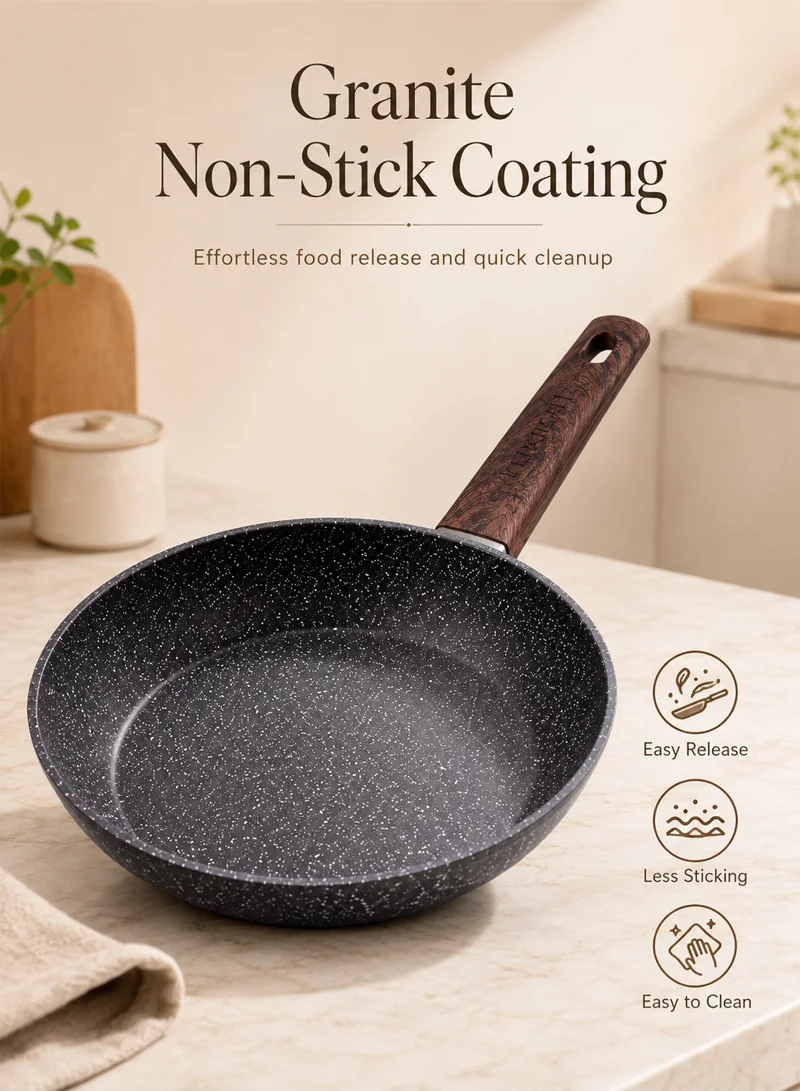 3-Piece 20cm, 24cm, & 28cm Non-Stick Granite Fry Pan Set with Wood-Effect Heat-Resistant Handle β photo 6