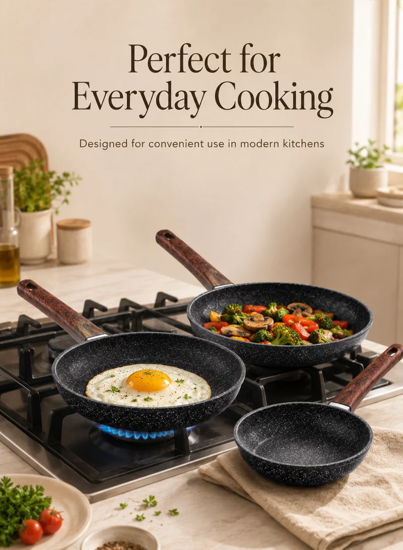3-Piece 20cm, 24cm, & 28cm Non-Stick Granite Fry Pan Set with Wood-Effect Heat-Resistant Handle β photo 7