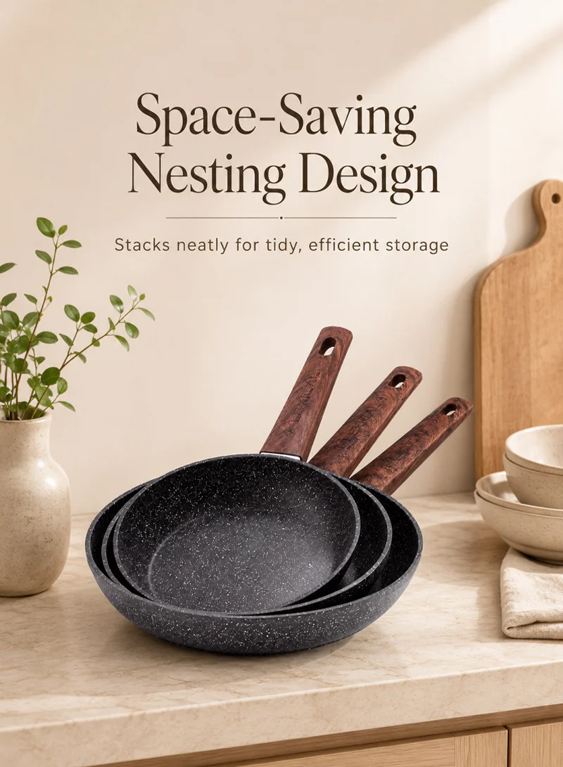 3-Piece 20cm, 24cm, & 28cm Non-Stick Granite Fry Pan Set with Wood-Effect Heat-Resistant Handle β photo 8