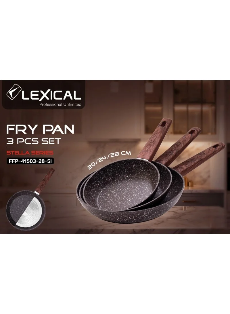 3-Piece 20cm, 24cm, & 28cm Non-Stick Granite Fry Pan Set with Wood-Effect Heat-Resistant Handle β photo 9