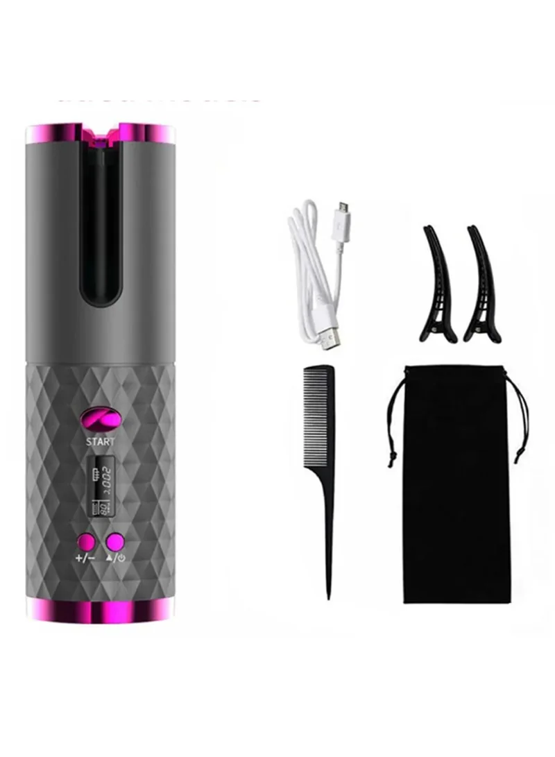 Automatic Curling Iron Rotating Hair Curler Wand LCD Display Ceramic Wave Hair Curler - Black
