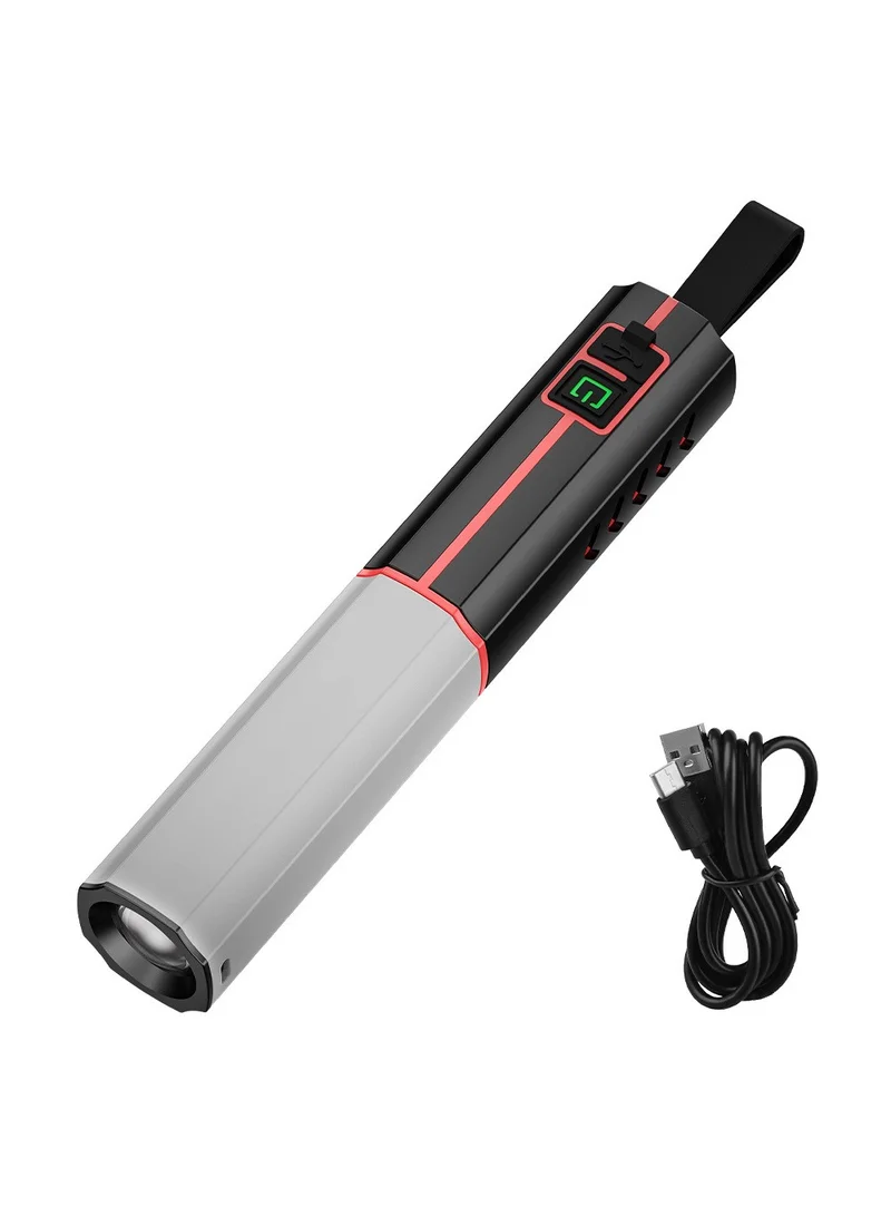 LED Flashlight Telescopic Zoom Rechargeable Type-C 3 Modes White Light Flashlight for Home Camp