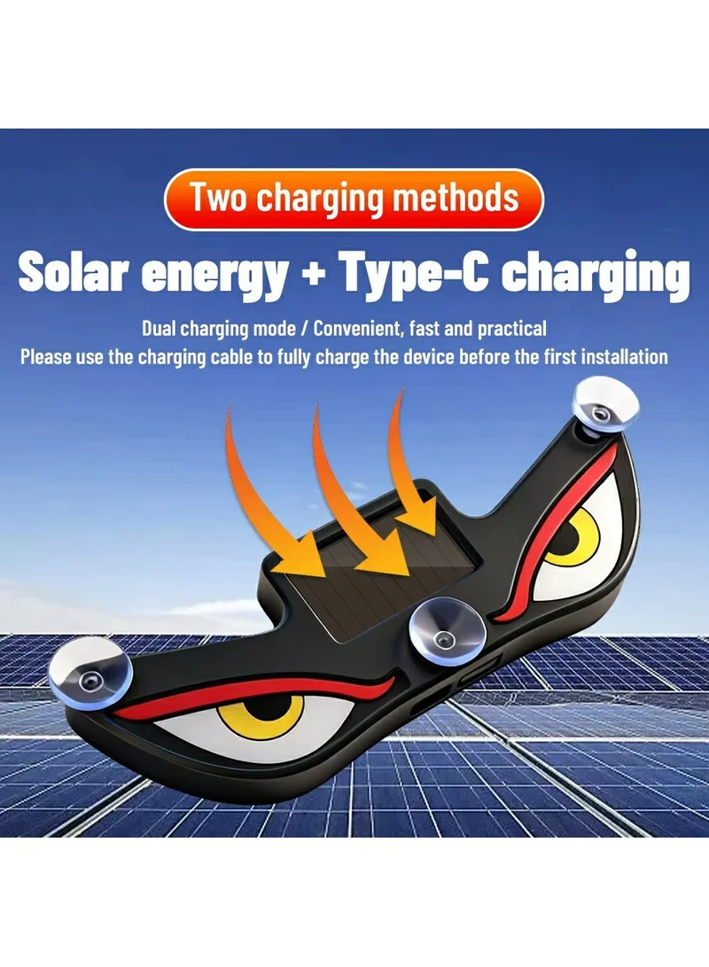 Eyes Design Car LED Warning Lamp Solar Powered Atmosphere Light with Suction Cups for Windshiel β photo 4