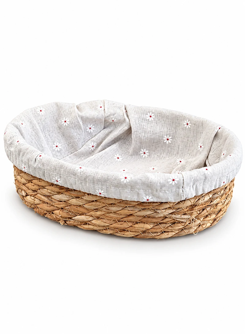 Woven Straw Oval Storage Basket with Removable Daisy Print Fabric Liner β photo 2