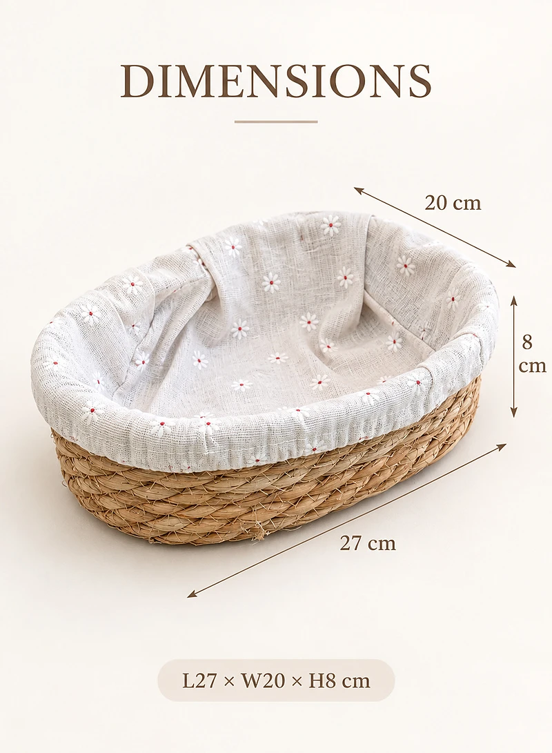 Woven Straw Oval Storage Basket with Removable Daisy Print Fabric Liner β photo 3