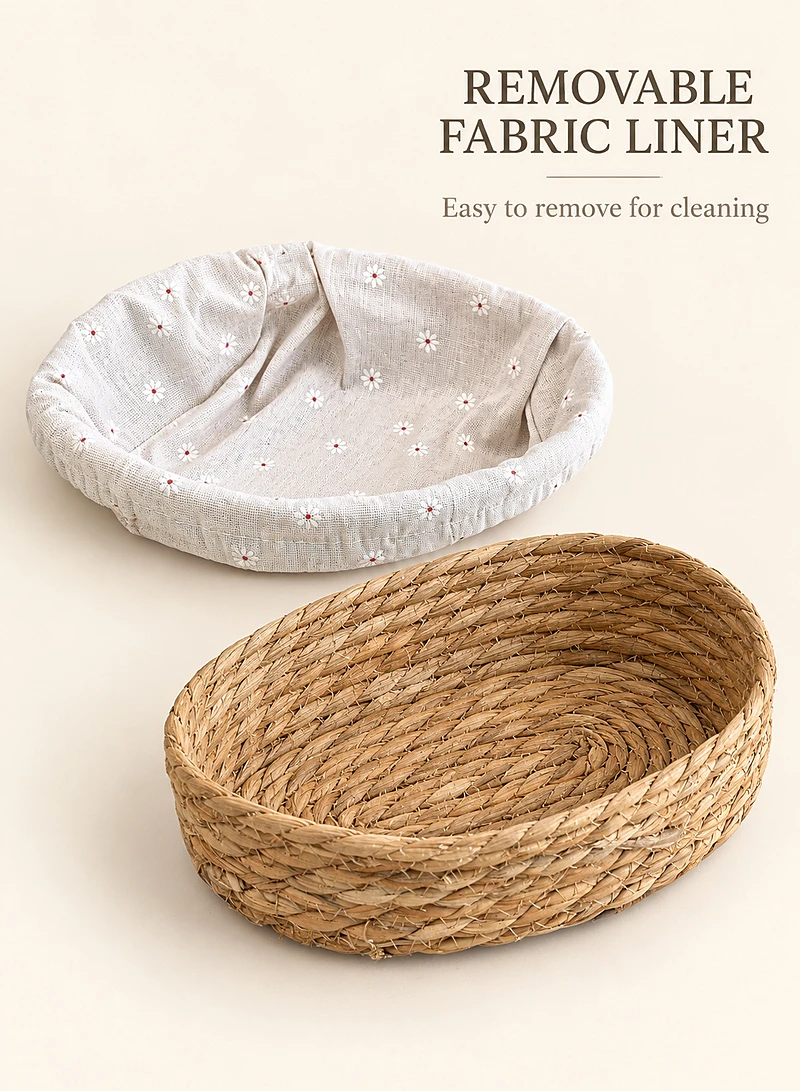 Woven Straw Oval Storage Basket with Removable Daisy Print Fabric Liner β photo 4
