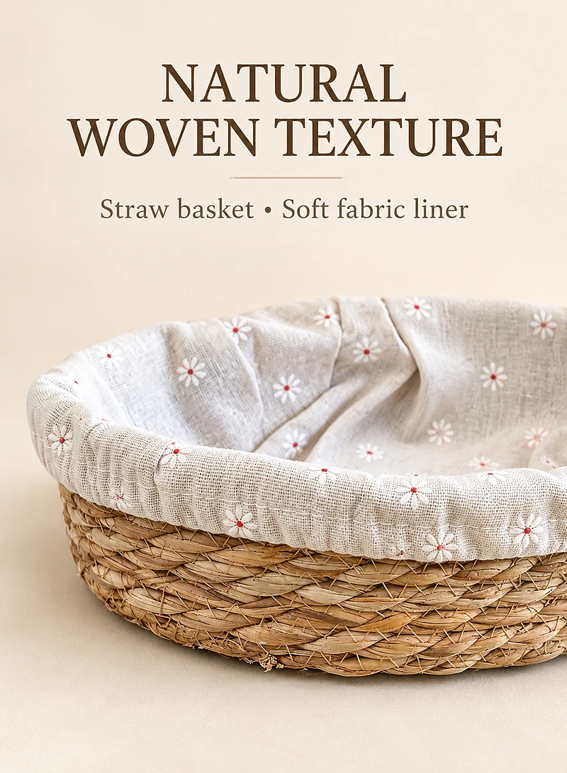 Woven Straw Oval Storage Basket with Removable Daisy Print Fabric Liner — photo 5