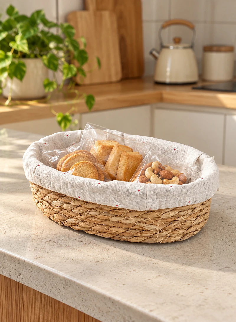 Woven Straw Oval Storage Basket with Removable Daisy Print Fabric Liner — photo 9