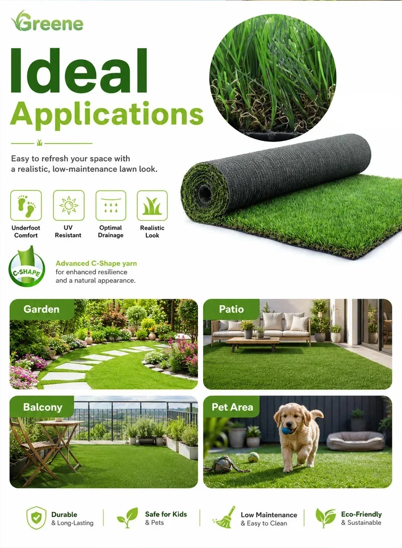Custom Size High-Density Artificial Grass Roll with 4 Tone Of Color & C-Shape Blades — photo 8