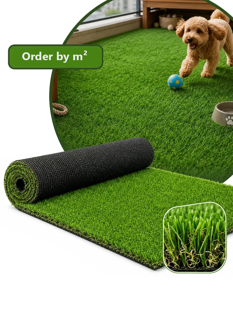 Custom Size High-Density Artificial Grass Roll with 4 Tone Of Color & C-Shape Blades