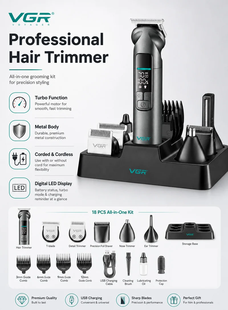 2000mAh Professional Hair Trimmer with Turbo Function & Metal Body -Gold — photo 9